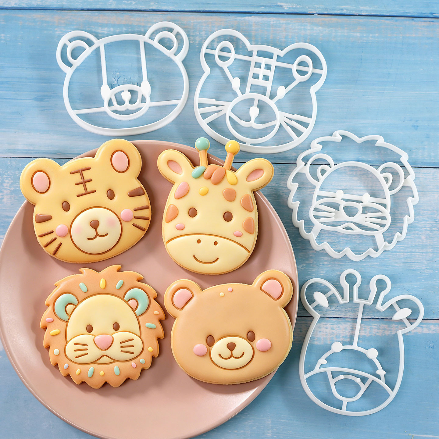 Kitchen Appliances For Baking - 4-teiliges Tier-Plätzchenausstecher-Set 3D Niedliche Löwen Tiger